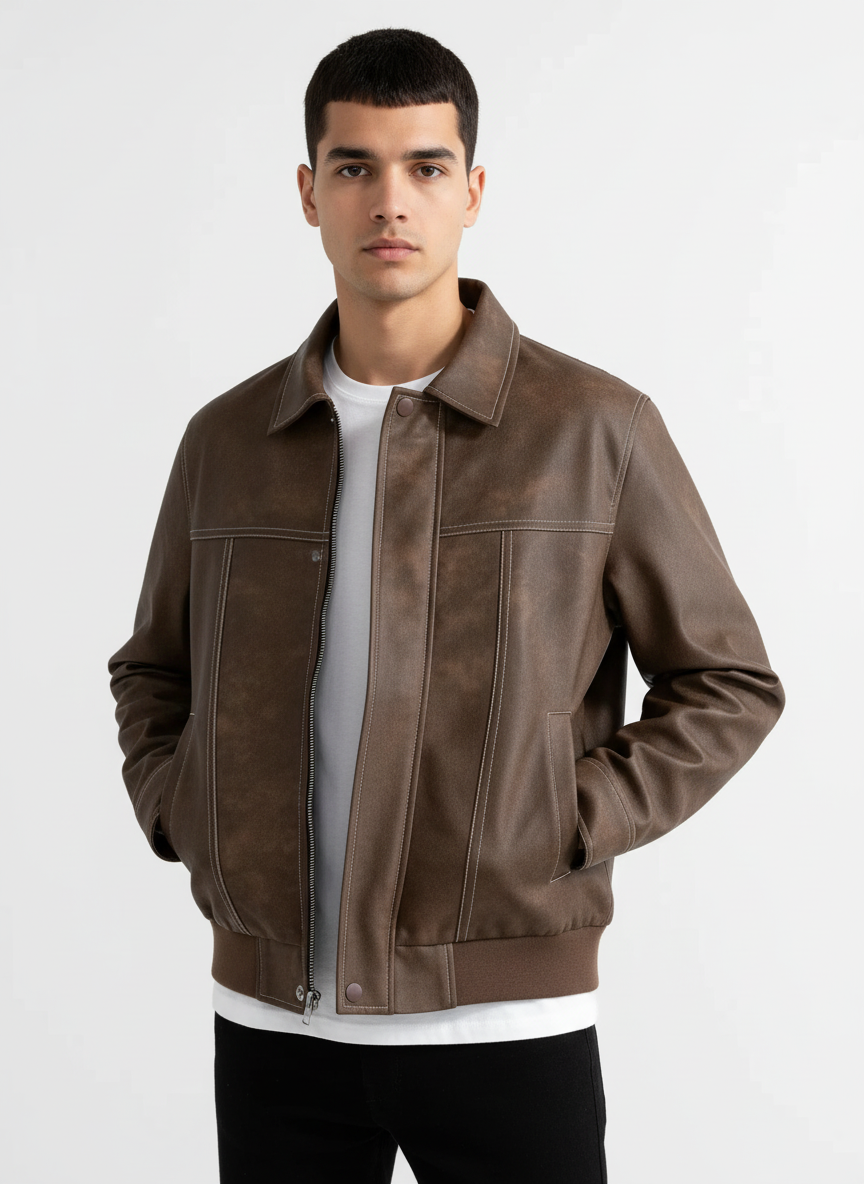 Aiden | Men's Leather Jacket With Zip Closure And Side Pockets | Casual