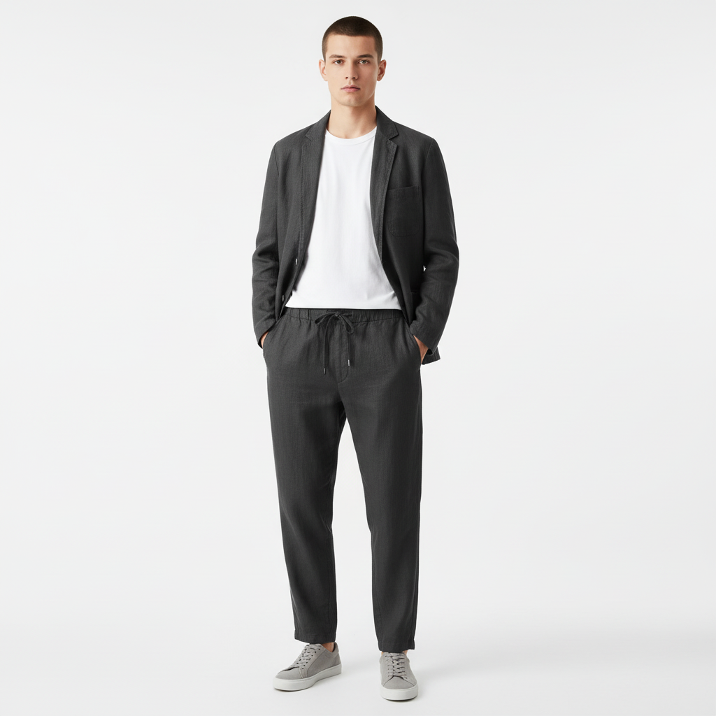 Aiden | Men's Two Piece Suit With Notch Lapel And Drawstring Pants | Smart Casual