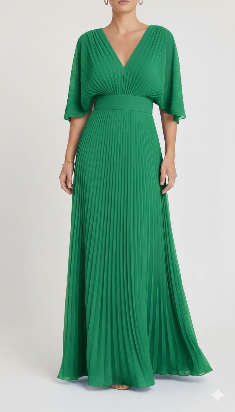 Alessia | Women's Wedding Guest Dress With Plunging V Neck And Pleated Skirt