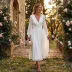 Alina | Women’s Day Maxi Dress With V-Neck Design And Long Puff Sleeves | Elegant