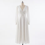 Alina | Women’s Day Maxi Dress With V-Neck Design And Long Puff Sleeves | Elegant
