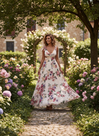 Amara | Women's Floral Maxi Dress With Cape Sleeve Design And Waist Tie