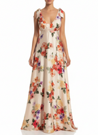 Amara | Women's Floral Maxi Dress With Cape Sleeve Design And Waist Tie