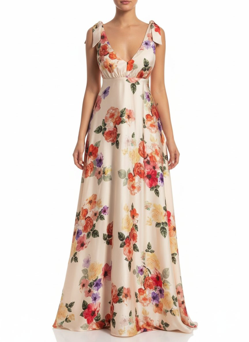 Amara | Women's Floral Maxi Dress With Cape Sleeve Design And Waist Tie