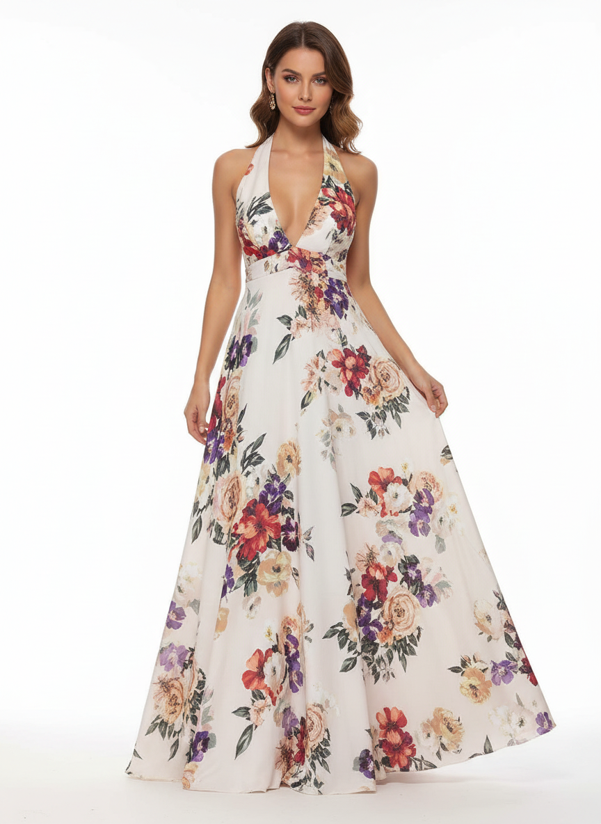 Amara | Women's Floral Maxi Dress With Cape Sleeve Design And Waist Tie