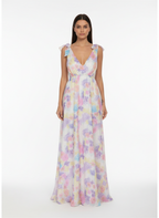 Amara | Women's Floral Maxi Dress With Cape Sleeve Design And Waist Tie