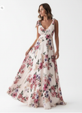 Amara | Women's Floral Maxi Dress With Cape Sleeve Design And Waist Tie