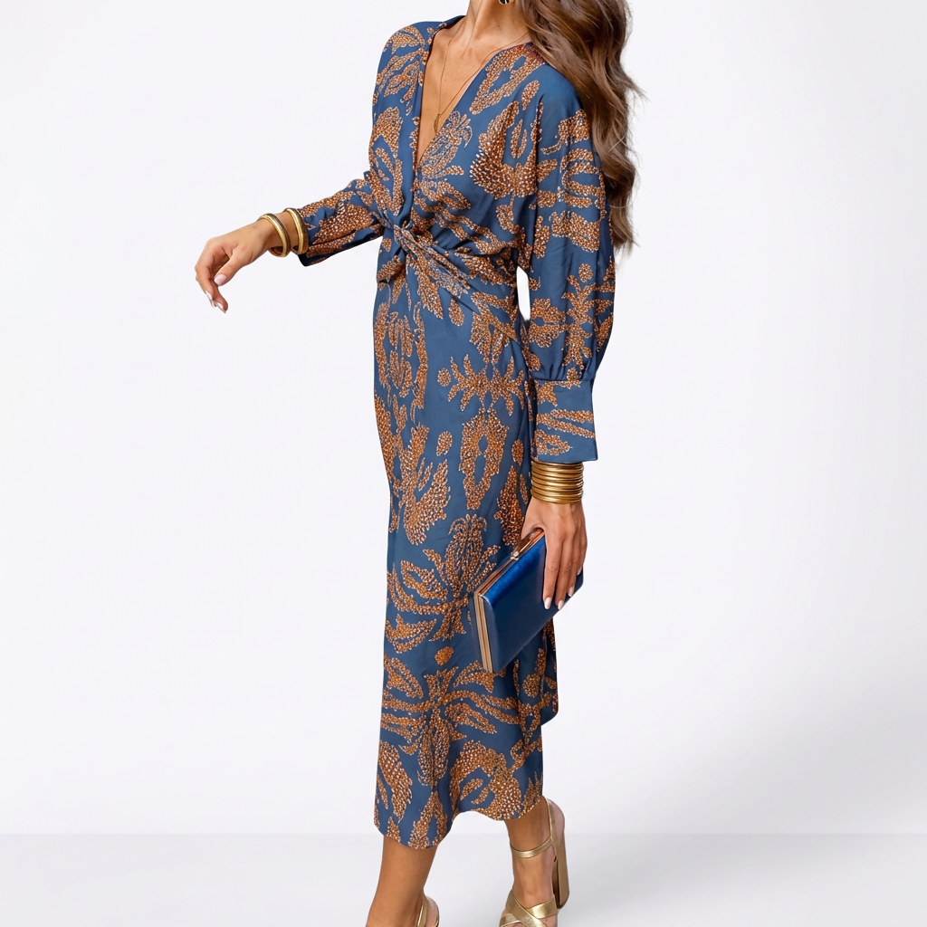 Amara | Women’s Formal Maxi Dress With Printed Design And V-Neck Wrap Style | Elegant
