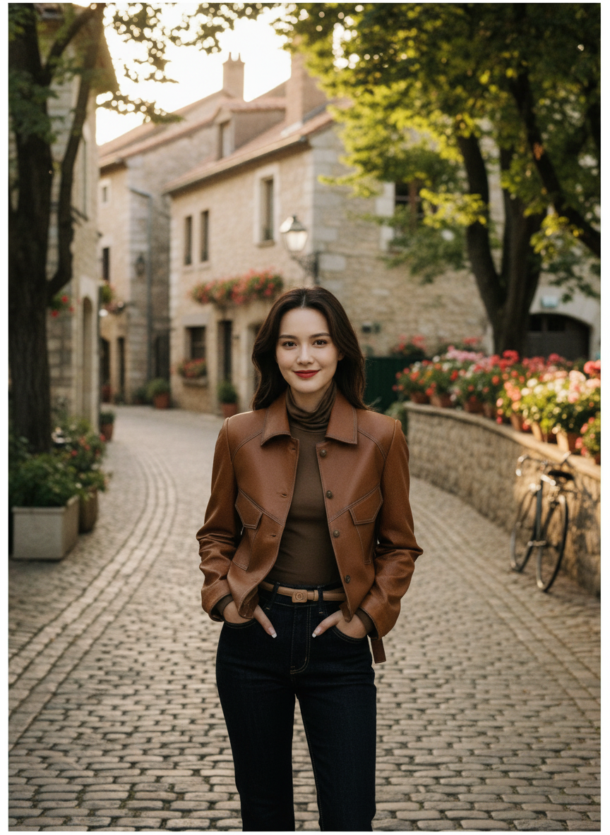 Amara | Women's Leather Jacket With Quilted Shoulder Design And Zip Front