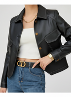 Amara | Women's Leather Jacket With Quilted Shoulder Design And Zip Front