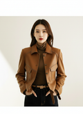 Amara | Women's Leather Jacket With Quilted Shoulder Design And Zip Front