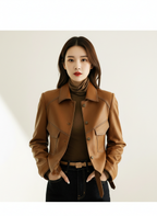Amara | Women's Leather Jacket With Quilted Shoulder Design And Zip Front