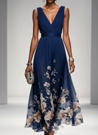 Amara | Women's Wedding Maxi Guest Dress With Printed Floral Design And Flutter Sleeves