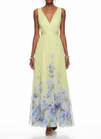 Amara | Women's Wedding Maxi Guest Dress With Printed Floral Design And Flutter Sleeves