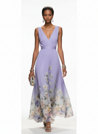 Amara | Women's Wedding Maxi Guest Dress With Printed Floral Design And Flutter Sleeves