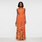 Amara | Women's Wedding Maxi Guest Dress With Printed Floral Design And Flutter Sleeves