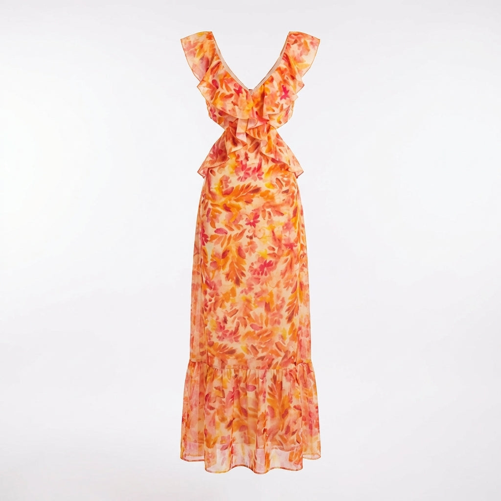 Amelia | Women’s Day Maxi Dress With Floral Print And Ruffle Neckline | Summer