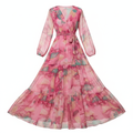 Amelia | Women’s Floral Maxi Dress With V Neckline And Waist Tie Belt | Elegant