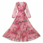 Amelia | Women’s Floral Maxi Dress With V Neckline And Waist Tie Belt | Elegant