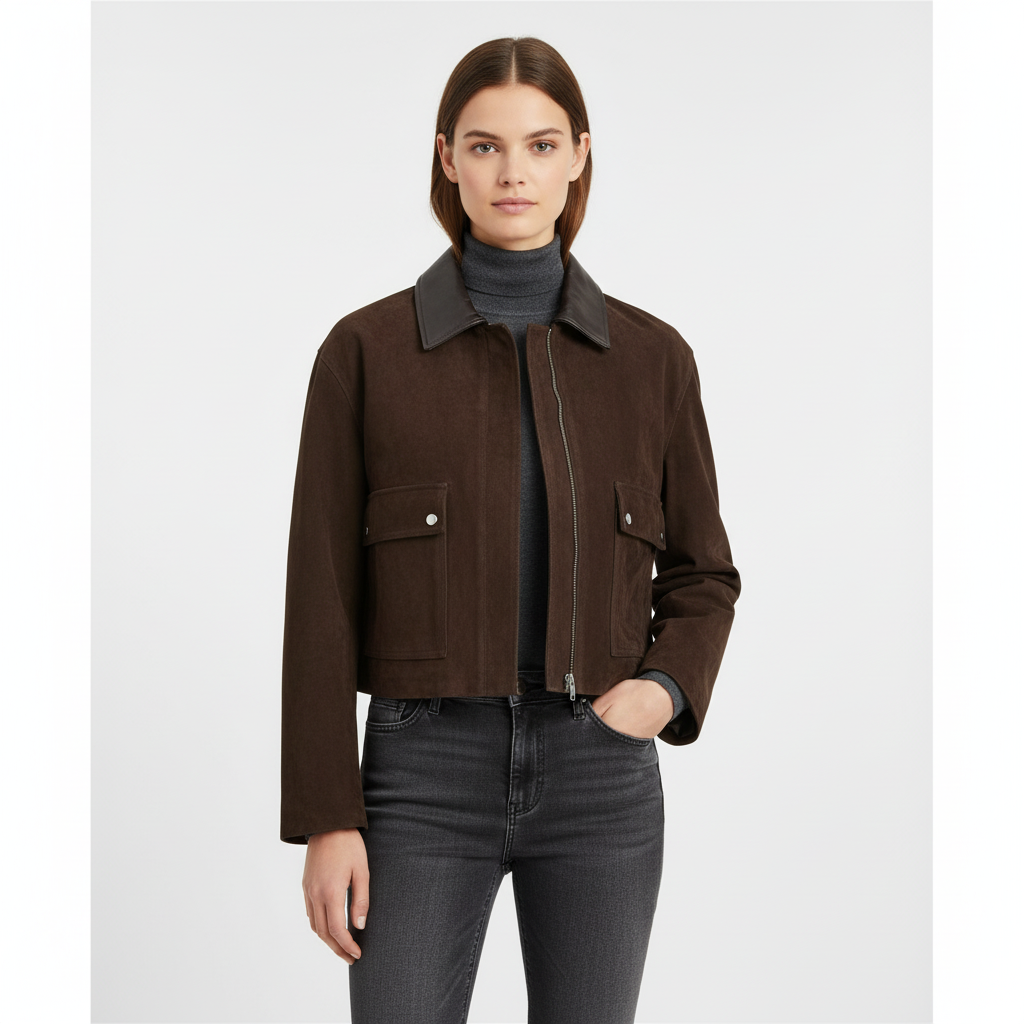 Arielle | Women's Bomber Jacket With Patch Pockets And Contrast Collar | Modern