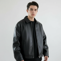 Ava | Men's Leather Jacket With Zip Closure And Point Collar | Minimalist