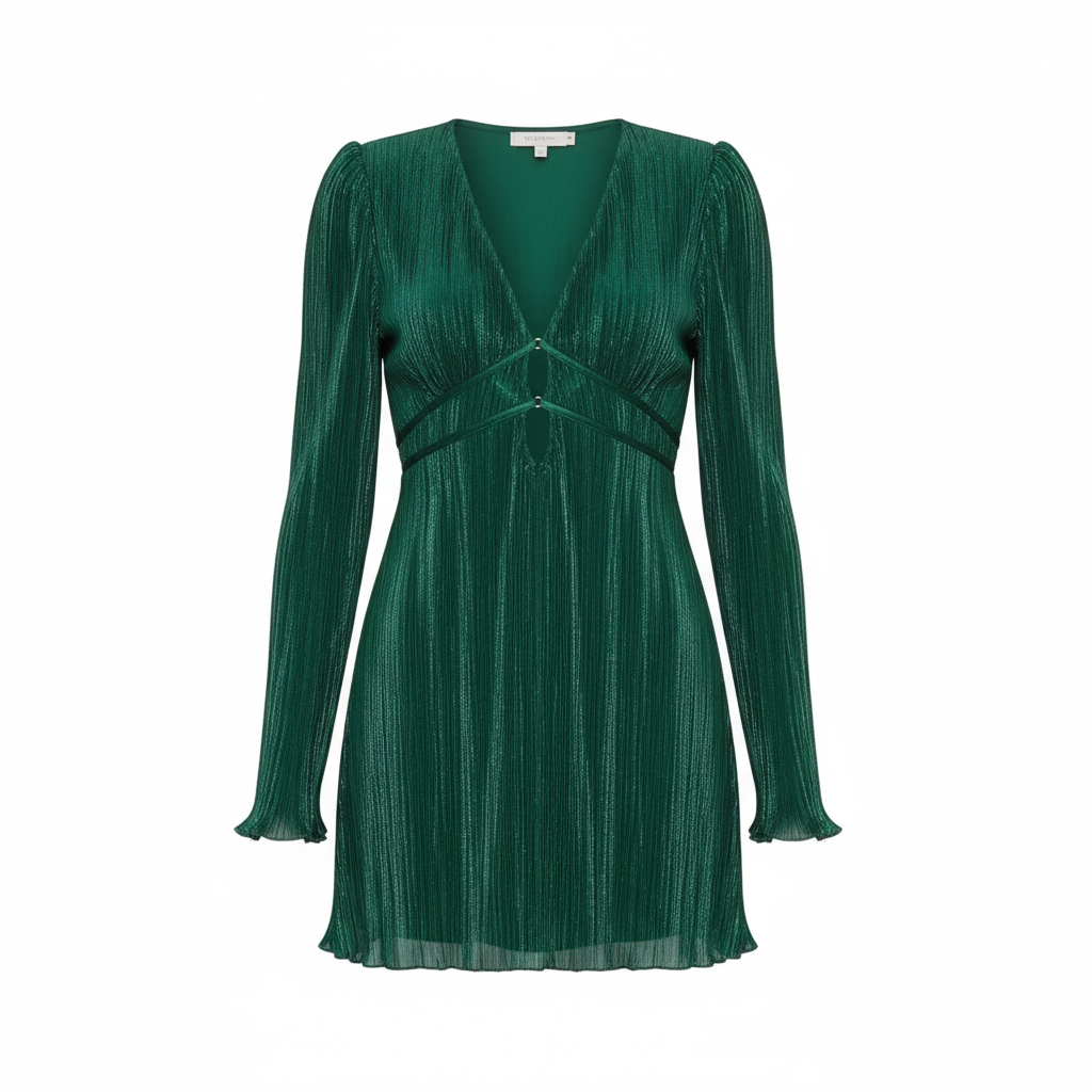 Ava | Women's Bodycon Mini Dress With Pleated Texture And Long Flared Sleeves | Chic