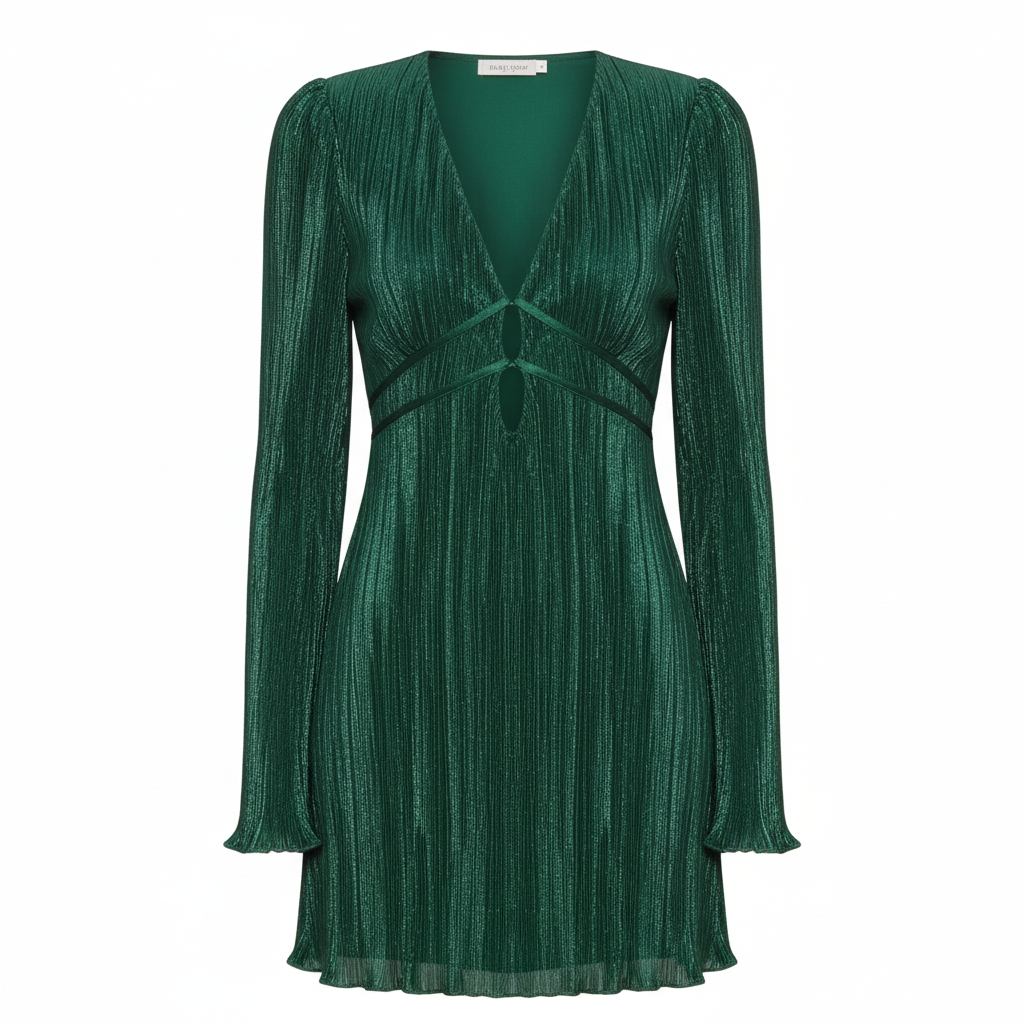 Ava | Women's Bodycon Mini Dress With Pleated Texture And Long Flared Sleeves | Chic