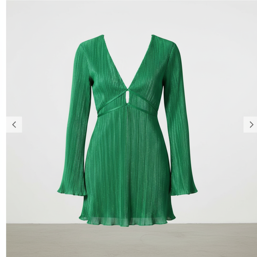 Ava | Women's Bodycon Mini Dress With Pleated Texture And Long Flared Sleeves | Chic