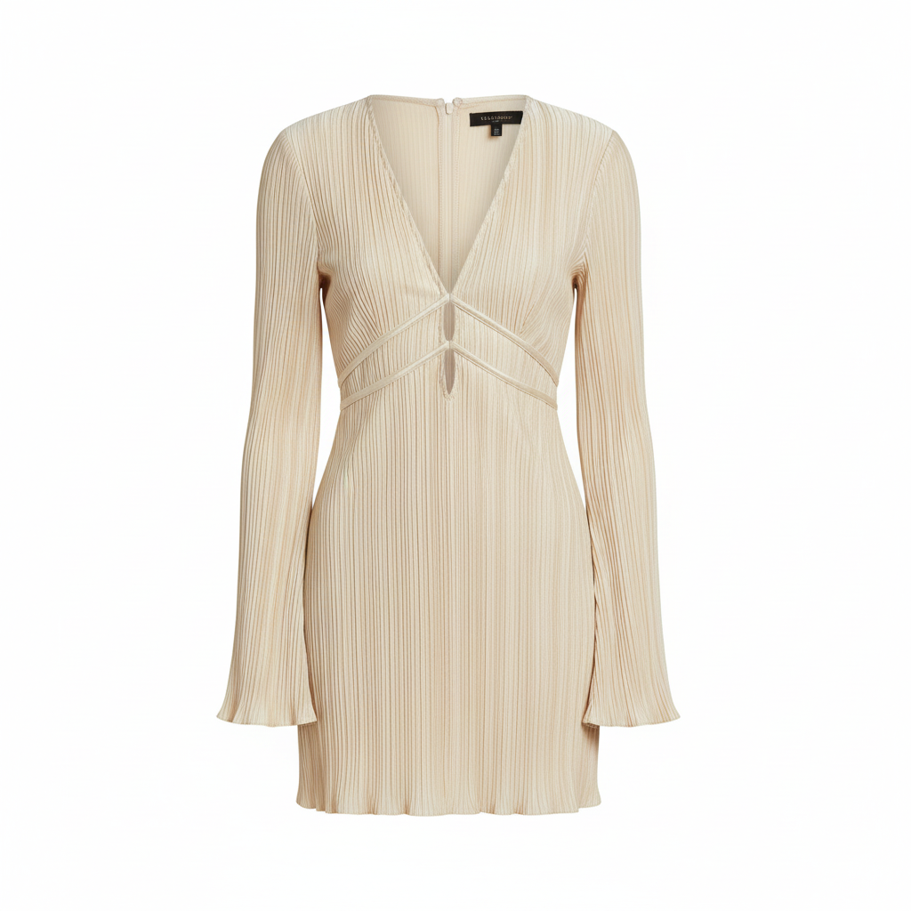 Ava | Women's Bodycon Mini Dress With Pleated Texture And Long Flared Sleeves | Chic