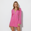 Ava | Women's Bodycon Mini Dress With Pleated Texture And Long Flared Sleeves | Chic