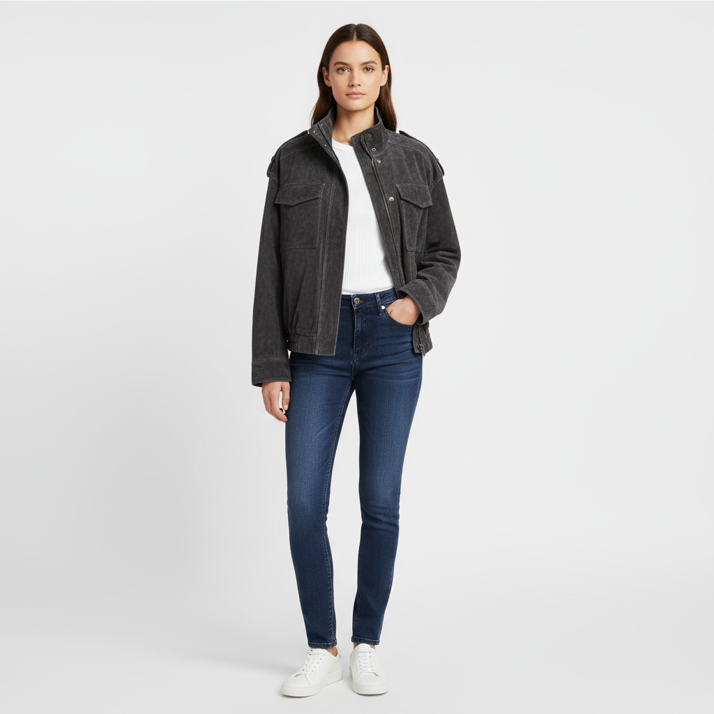 Ava | Women's Bomber Jacket With High Neck And Chest Pockets | Utility