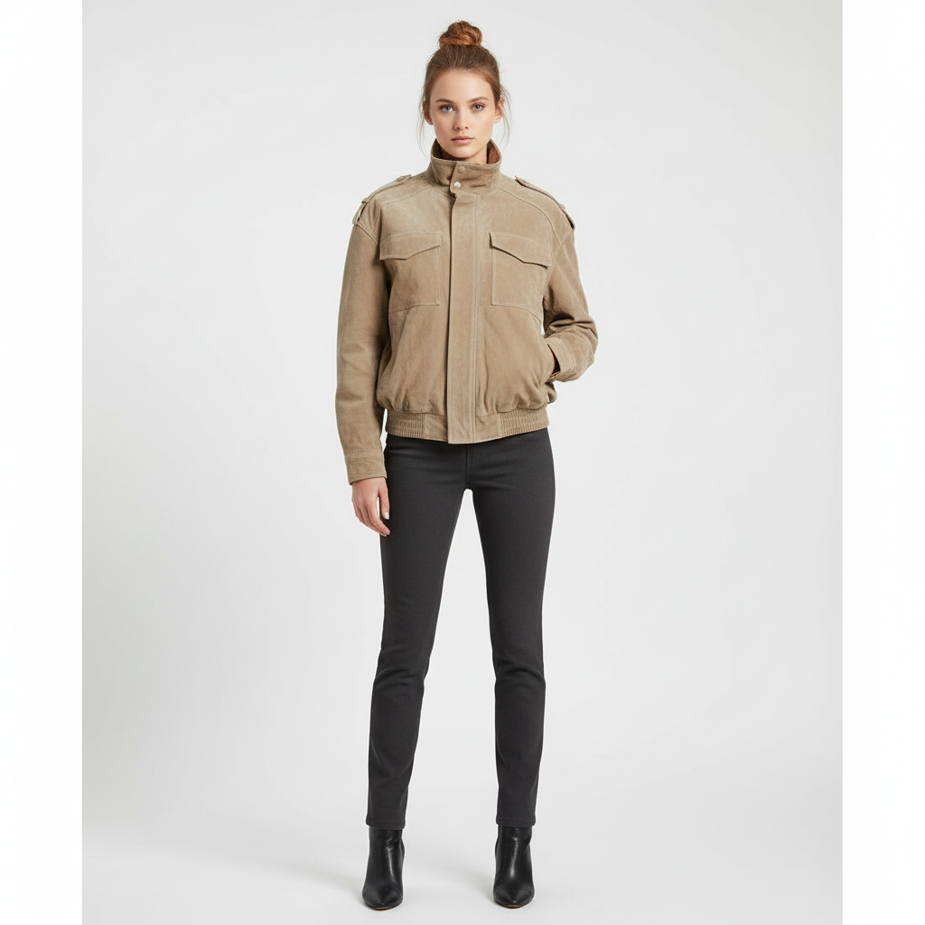 Ava | Women's Bomber Jacket With High Neck And Chest Pockets | Utility