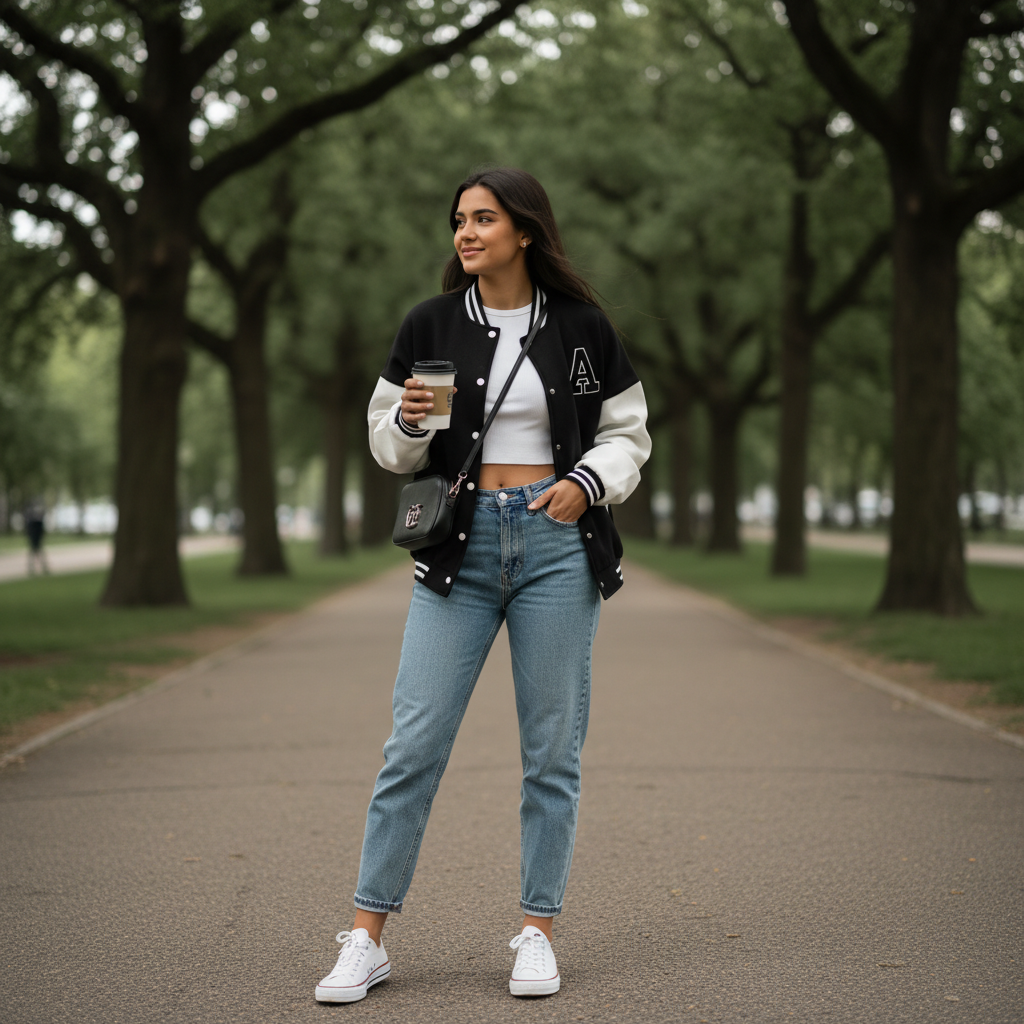 Ava | Women's Bomber Jacket With Snap Button Closure And Letter Patch | Casual