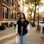 Ava | Women's Bomber Jacket With Snap Button Closure And Letter Patch | Casual