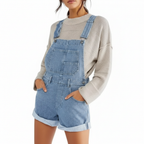 Ava | Women's Denim Shorts With Bib Front And Rolled Hem | Casual
