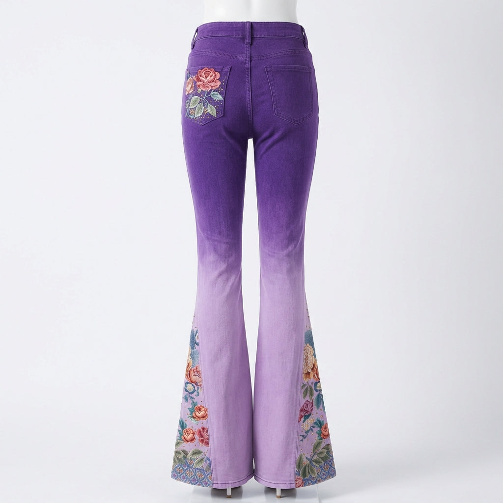 Ava | Women’s Flared Jeans With Floral Embroidery And Flared Leg Silhouette | Retro
