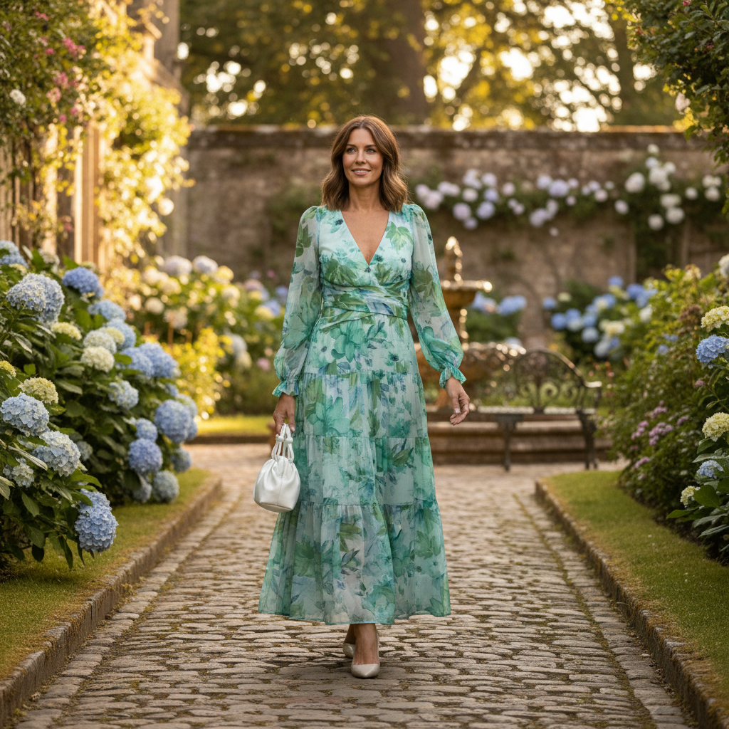 Ava | Women's Floral Maxi Dress With V-Neck And Pleated Skirt | Elegant