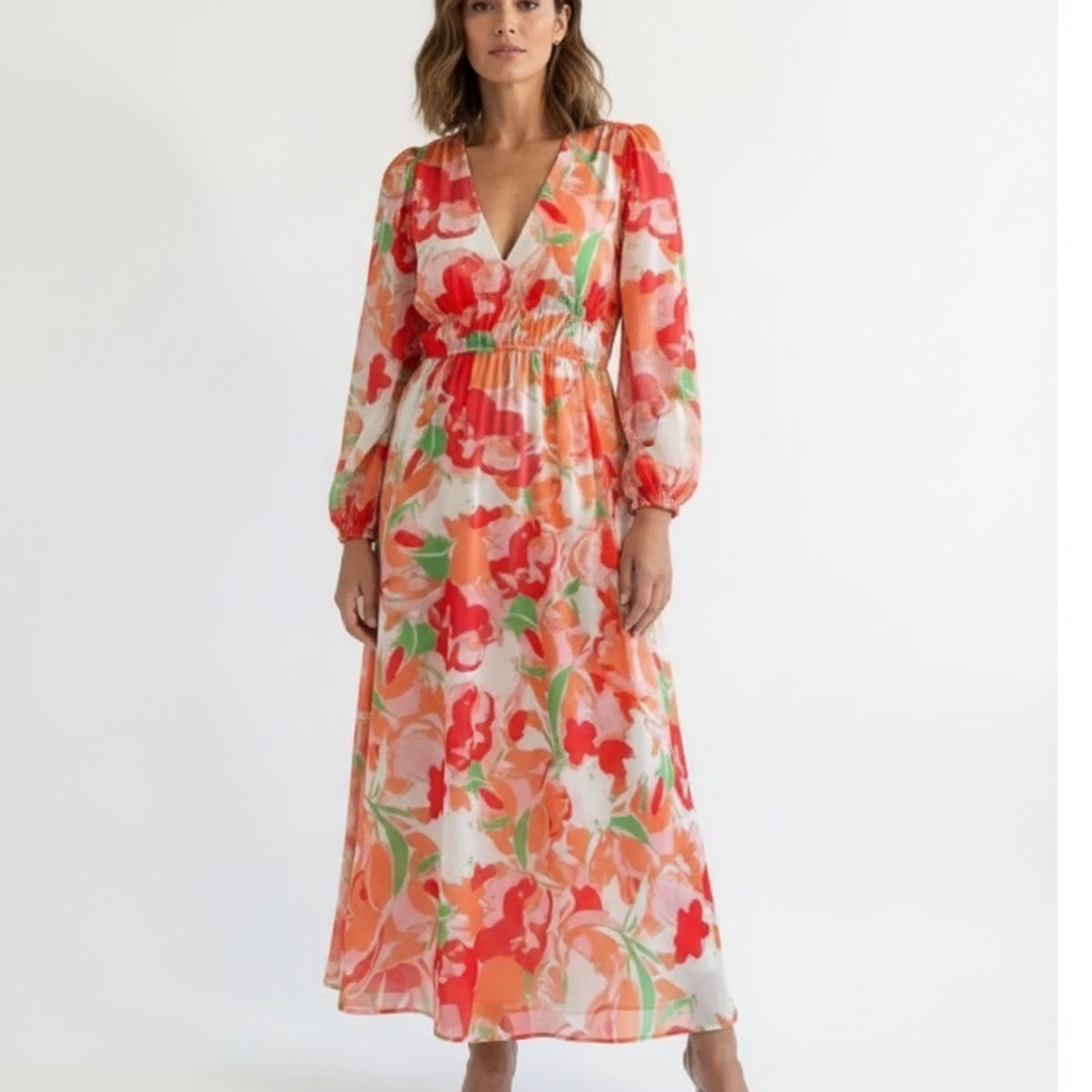 Ava | Women's Floral Maxi Dress With V-Neck And Pleated Skirt | Elegant