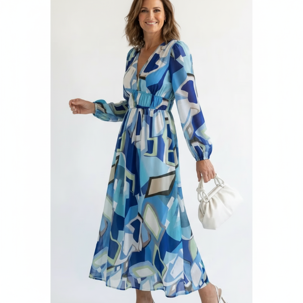 Ava | Women's Floral Maxi Dress With V-Neck And Pleated Skirt | Elegant