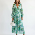 Ava | Women's Floral Maxi Dress With V-Neck And Pleated Skirt | Elegant