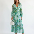Ava | Women's Floral Maxi Dress With V-Neck And Pleated Skirt | Elegant