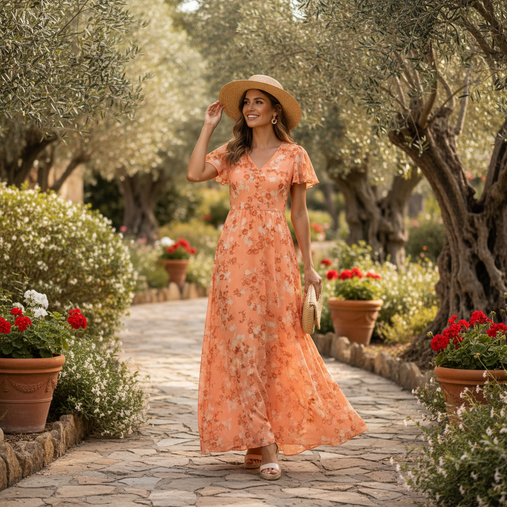 Ava | Women's Graduation Maxi Dress With V-Neckline And Flutter Sleeves | Elegant