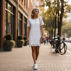 Ava | Women's Mini Lace Dress With Short Sleeves And Openwork Design | Summer