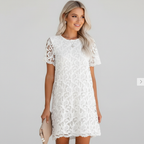 Ava | Women's Mini Lace Dress With Short Sleeves And Openwork Design | Summer