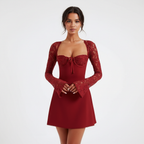 Ava | Women's Lace Mini Dress With Sweetheart Neckline And Long Lace Sleeves | Glamorous