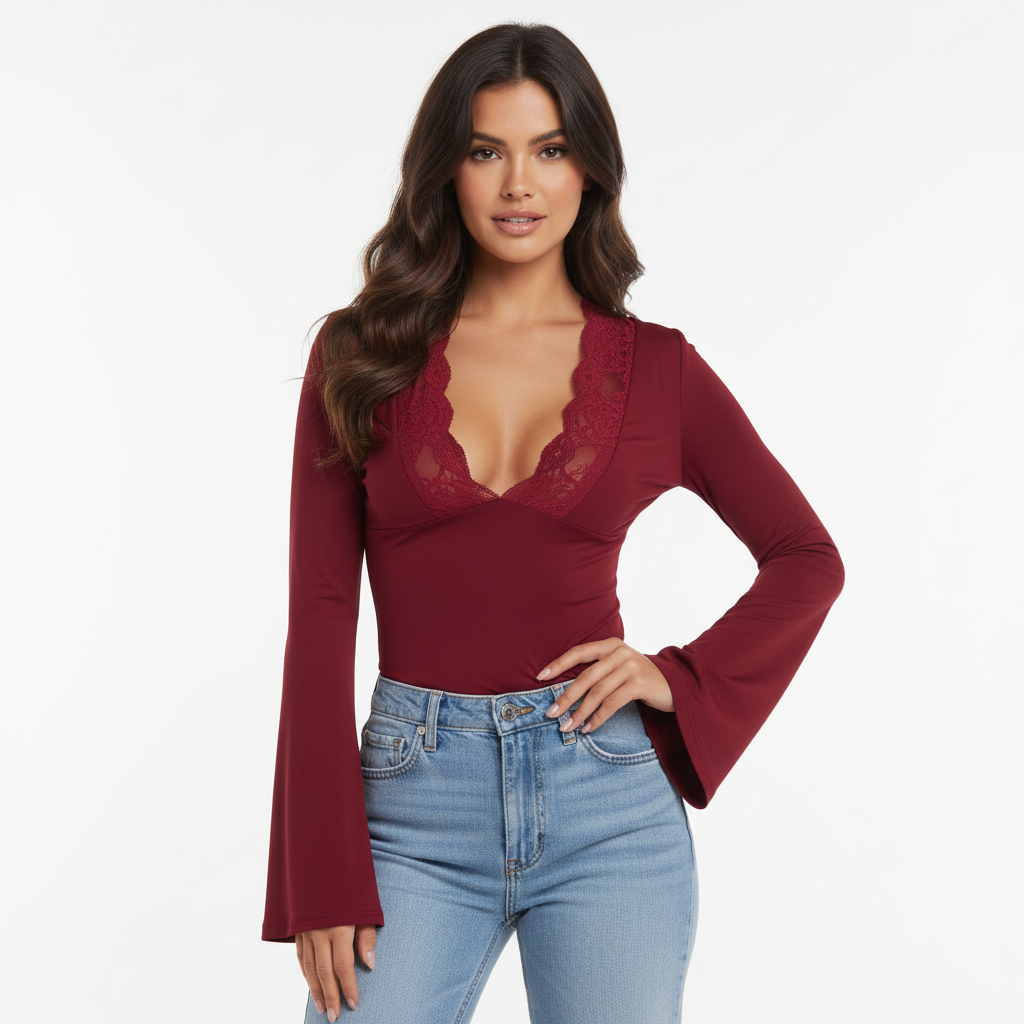 Ava | Women's Lace Top With Sweetheart Neckline And Lace Detail | Glamorous