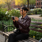 Ava | Women's Leather Jacket With Front Zip And Shirt Collar | Minimalist