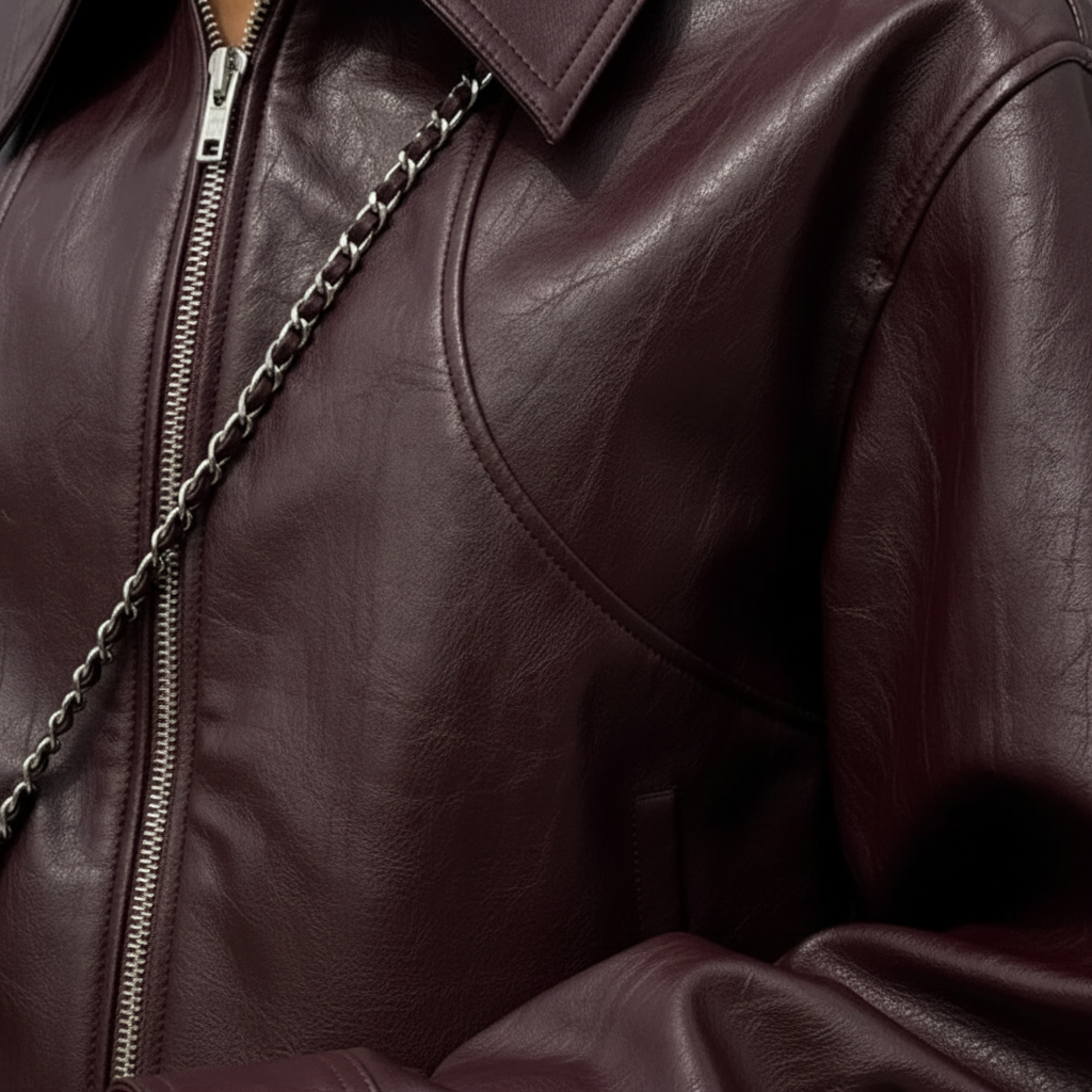 Ava | Women's Leather Jacket With Front Zip And Shirt Collar | Minimalist
