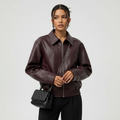 Ava | Women's Leather Jacket With Front Zip And Shirt Collar | Minimalist