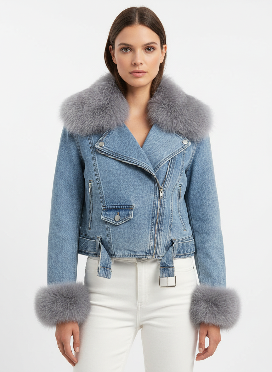 Ava | Women's Leather Jacket With Zip Closure And Gold Buttons | Biker